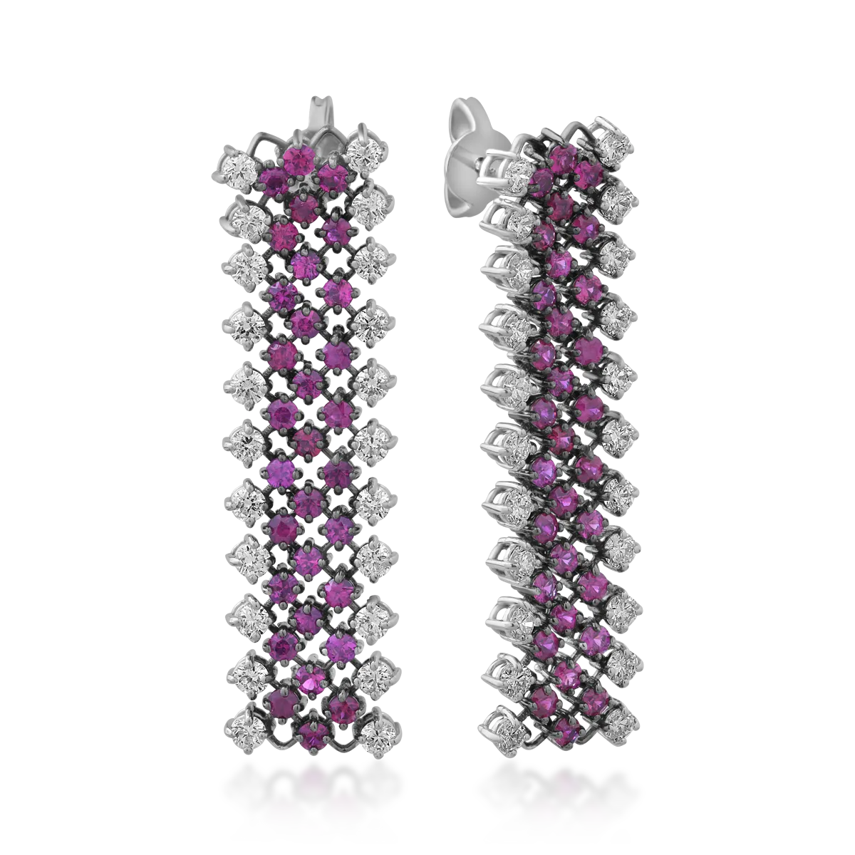 Cercei din aur alb-negru de 18K cu diamante de 1.6ct si rubine de 2ct