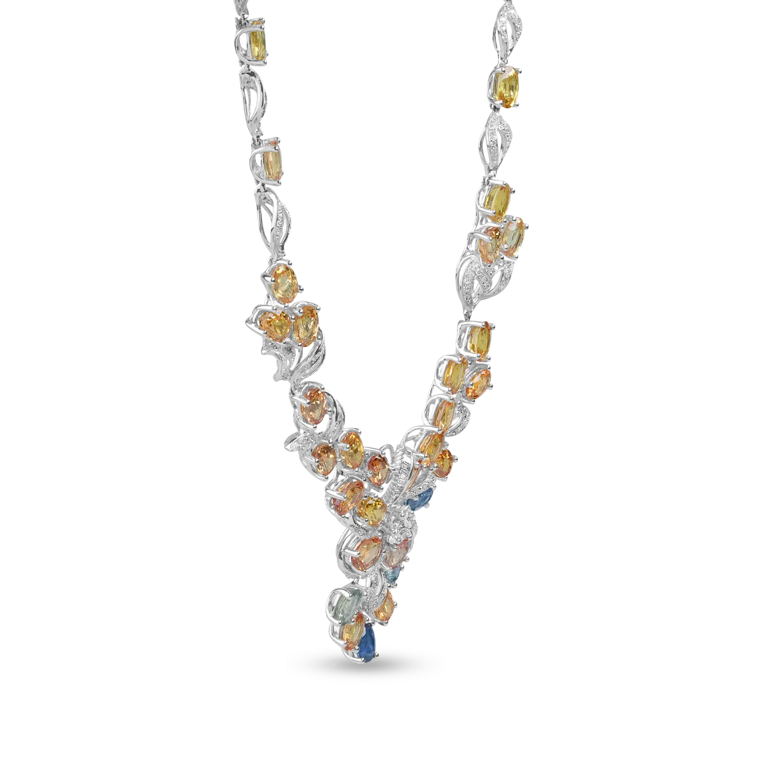 Colier din aur alb de 14K cu safire multicolore de 20.72ct si diamante de 1.236ct