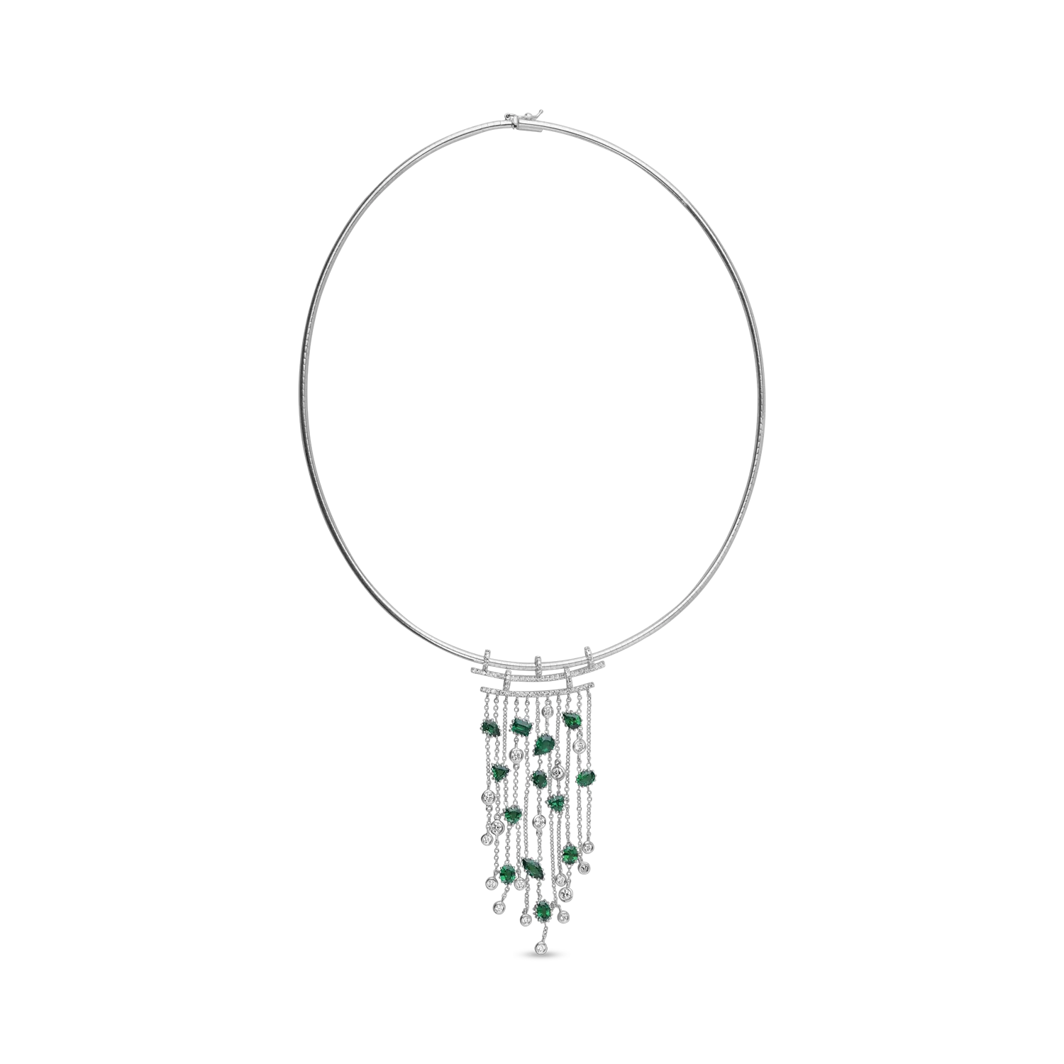 18K white gold pendant chain with 4.84ct green grenades and 1.5ct diamonds