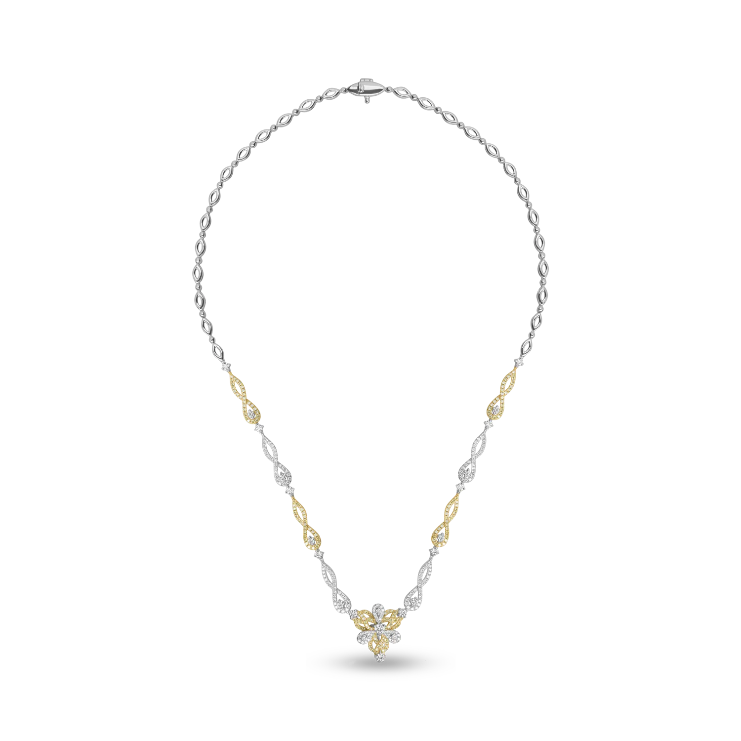 18K white-yellow gold pendant chain with 1.7ct clear diamonds and 0.81ct yellow diamonds