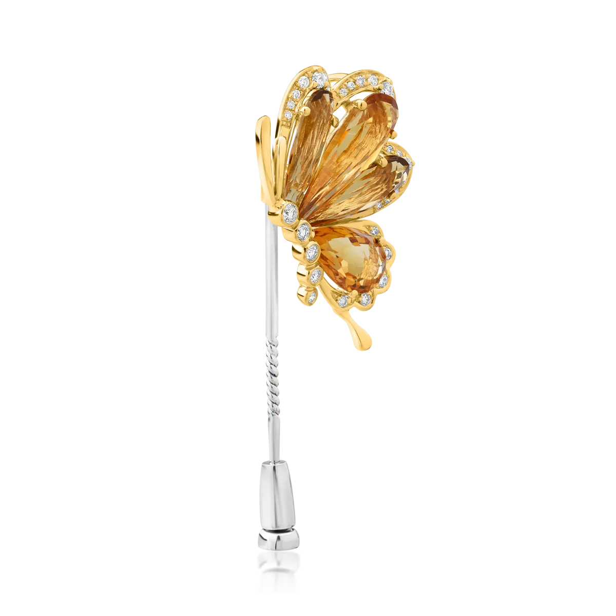 Brosa din aur alb-galben cu pietre pretioase si semipretioase de 6.60ct