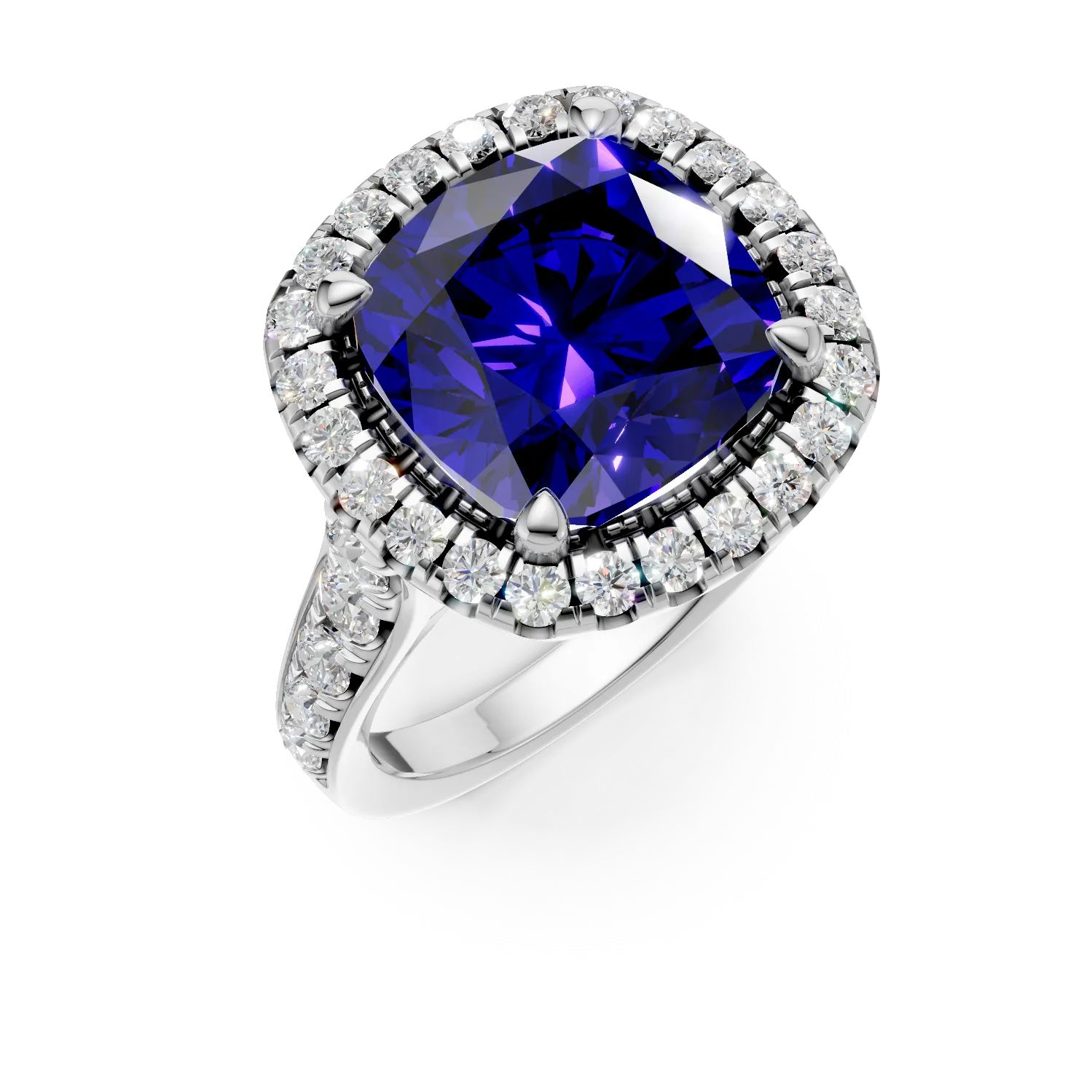 Inel din aur alb cu tanzanit rectangular de 9ct si diamante de 1.4ct