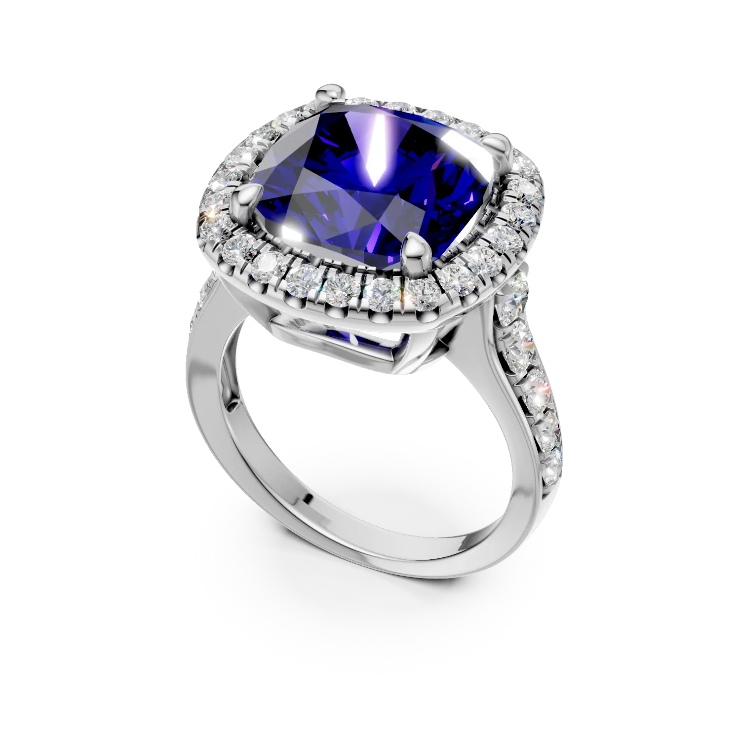 Inel din aur alb cu tanzanit rectangular de 9ct si diamante de 1.4ct