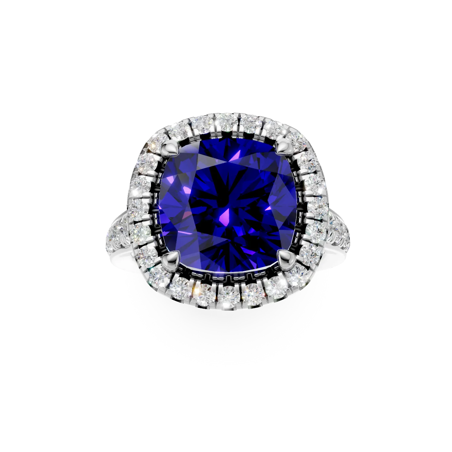 Inel din aur alb cu tanzanit rectangular de 9ct si diamante de 1.4ct