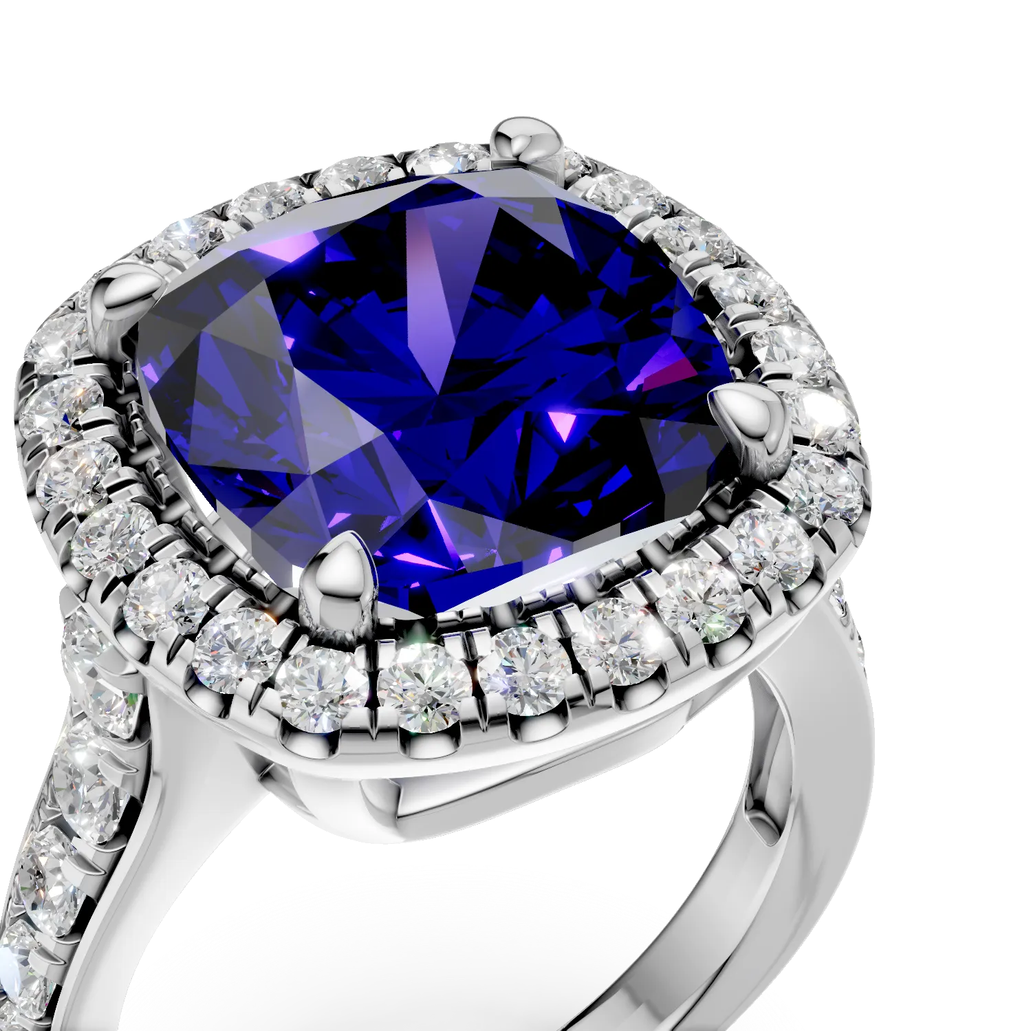 Inel din aur alb cu tanzanit rectangular de 9ct si diamante de 1.4ct