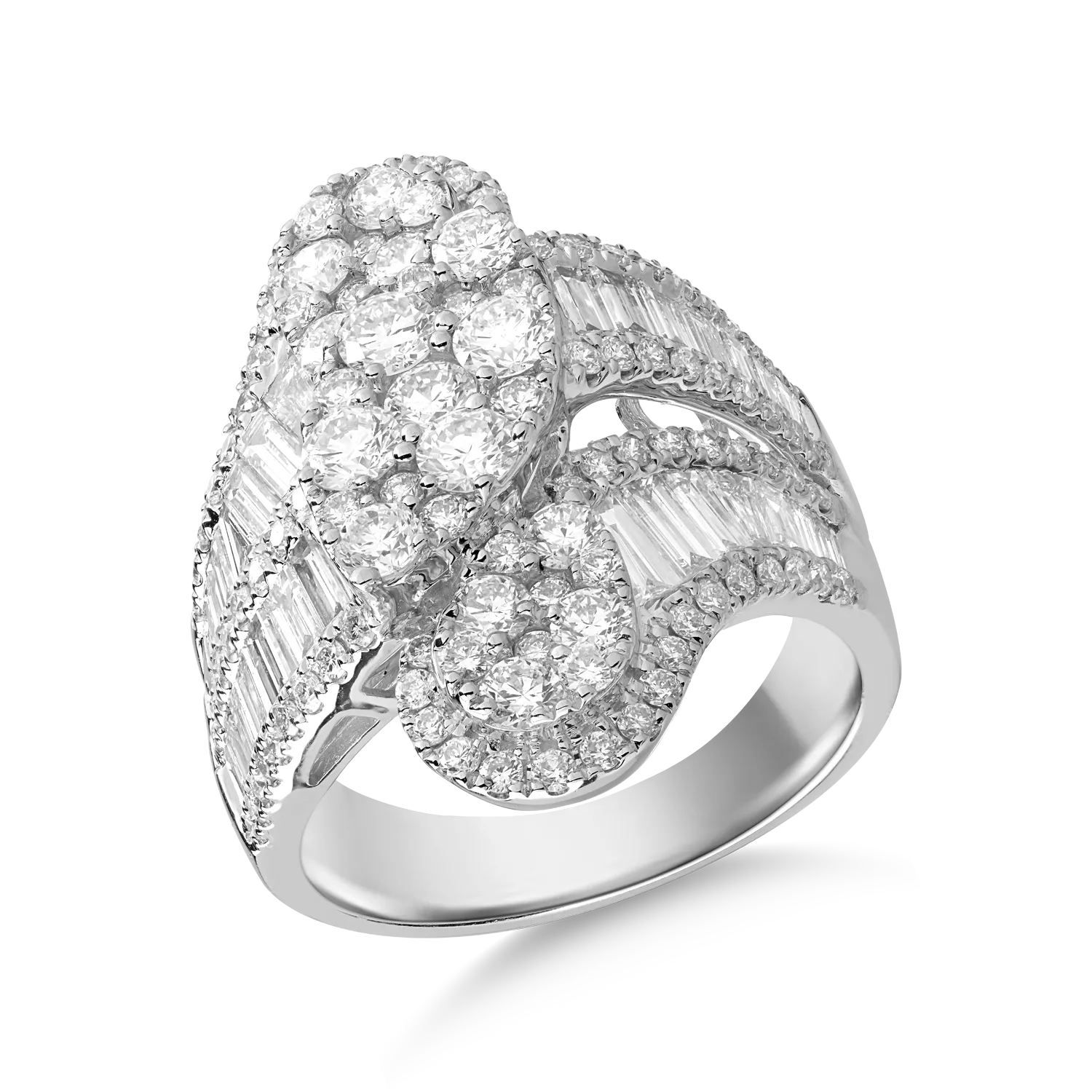 Inel din aur alb cu diamante baguette si rotunde de 2.9ct