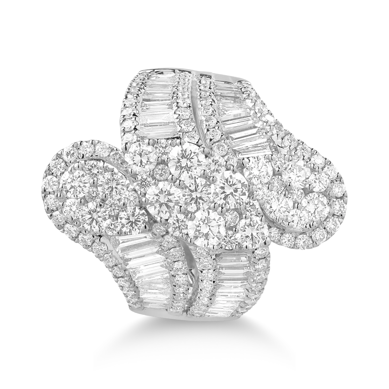 Inel din aur alb cu diamante baguette si rotunde de 2.9ct