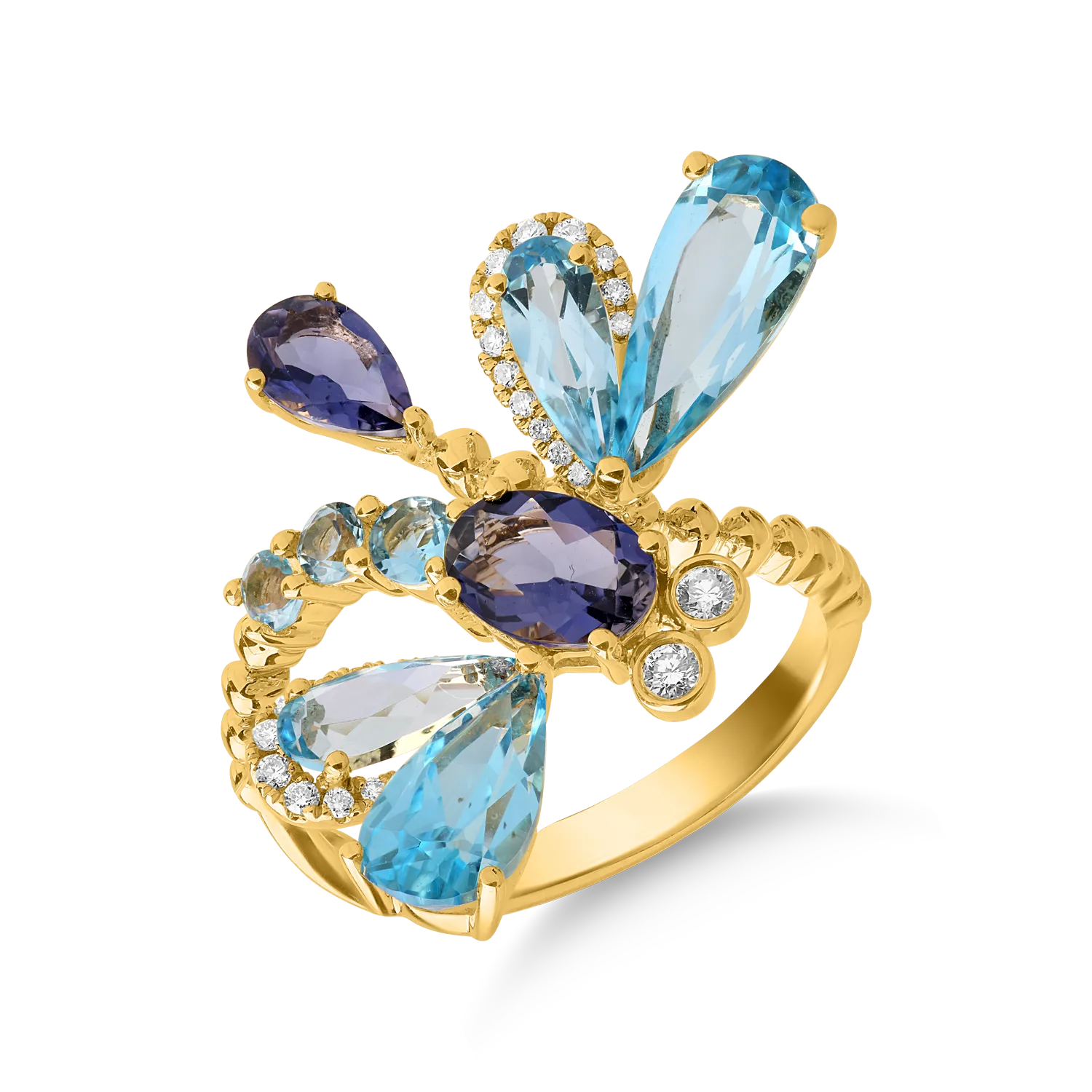 Inel din aur galben cu pietre pretioase si semipretioase de 5.2ct