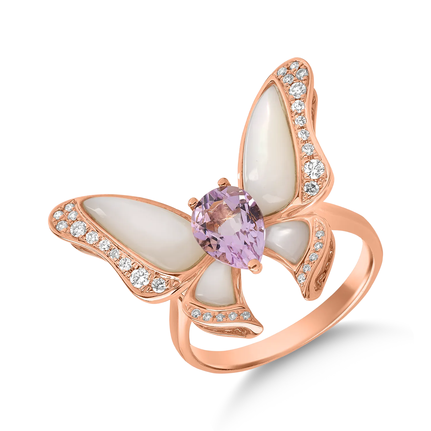 18K rose gold butterfly ring with 5.08ct precious and semiprecious stones