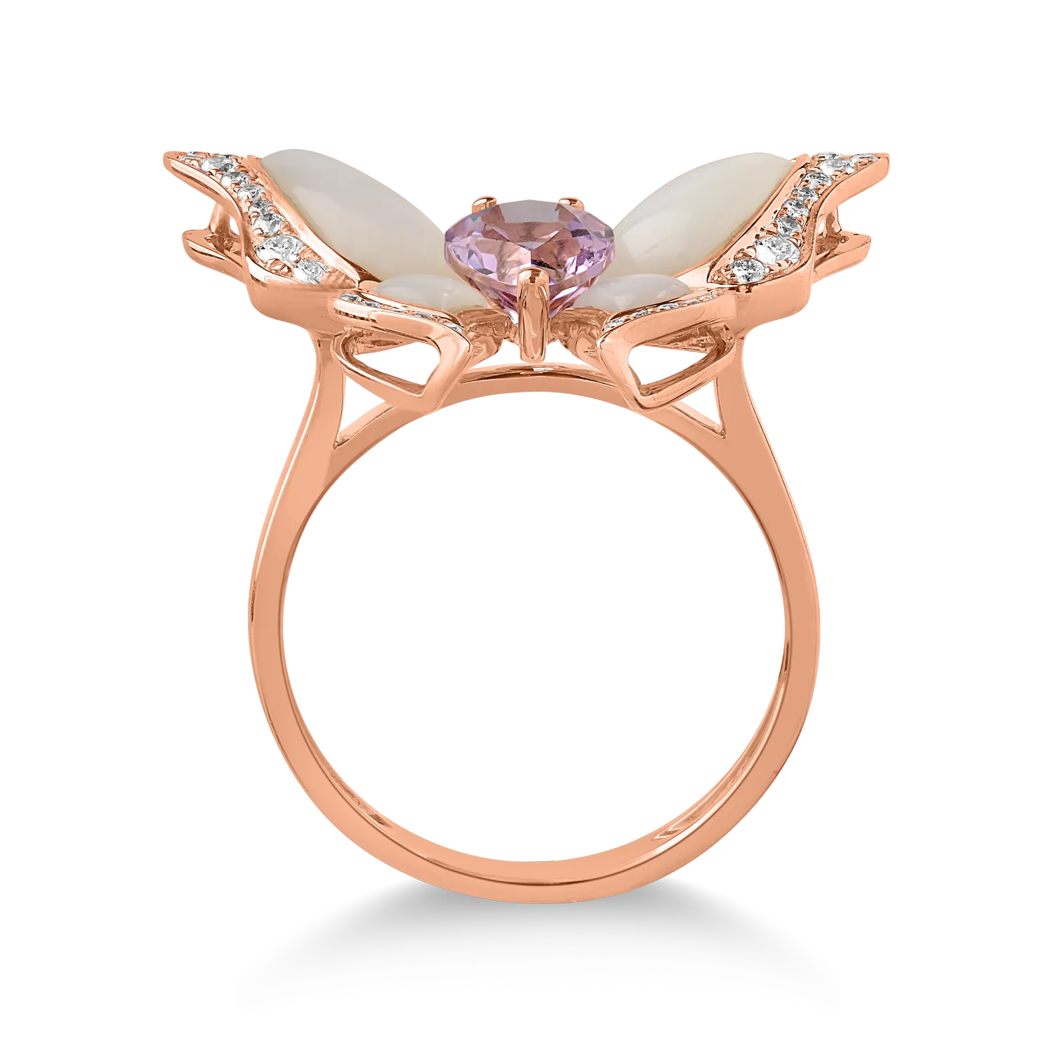 Пръстен с пеперуда от 18 карата розово злато с 5.08ct скъпоценни и полускъпоценни камъни