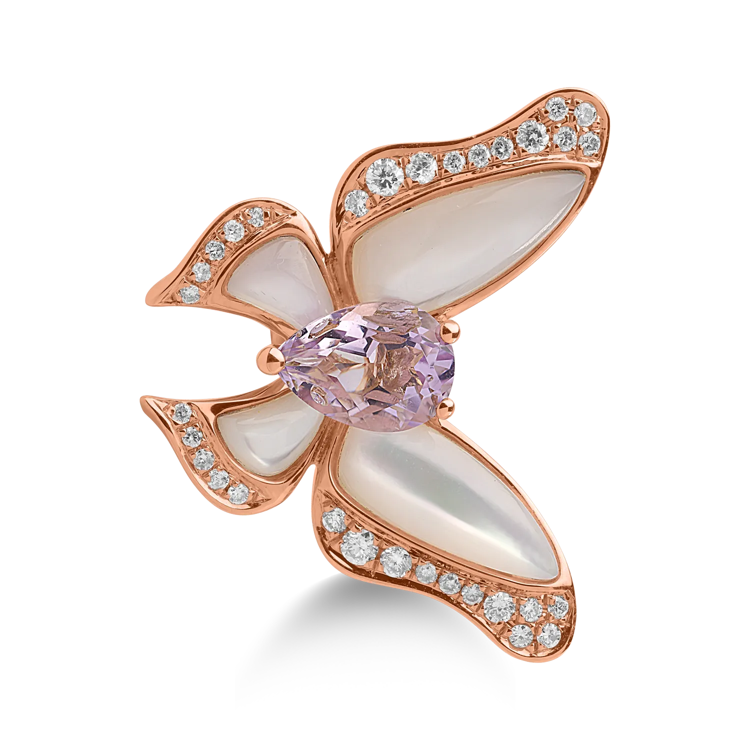 Пръстен с пеперуда от 18 карата розово злато с 5.08ct скъпоценни и полускъпоценни камъни