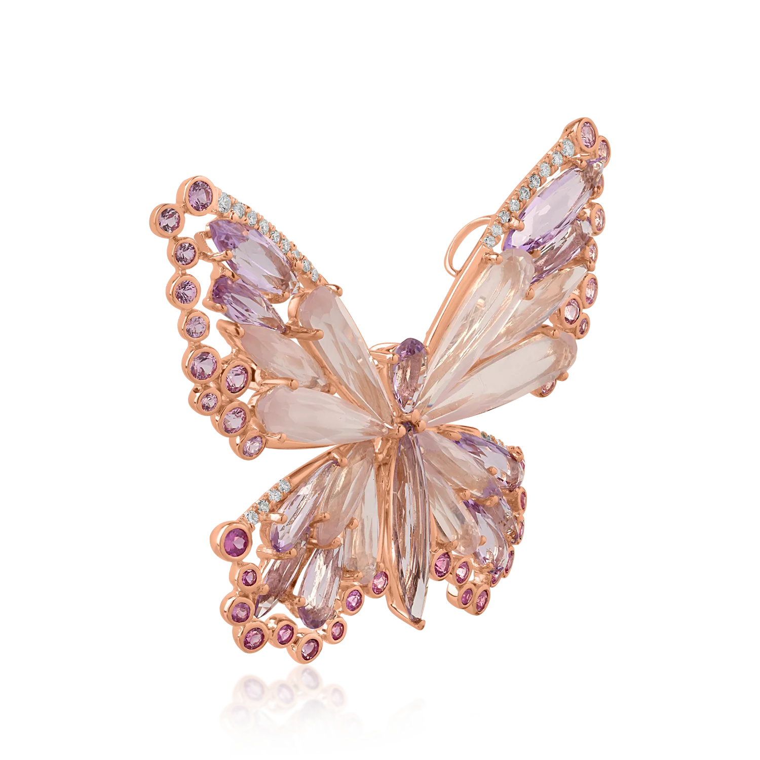 Брошка с пеперуда от 18 карата розово злато с 17,98 карата скъпоценни и полускъпоценни камъни