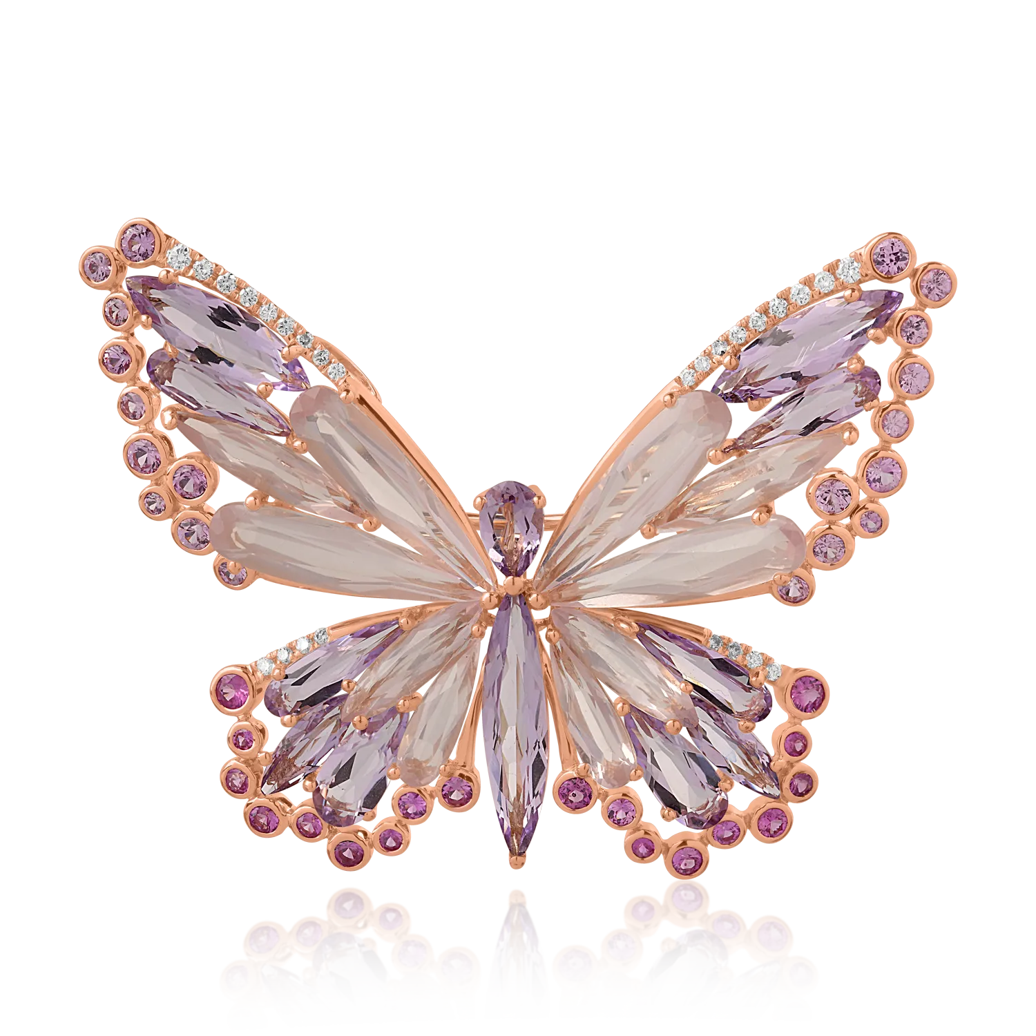 Brosa fluture din aur roz cu pietre pretioase si semipretioase de 17.98ct