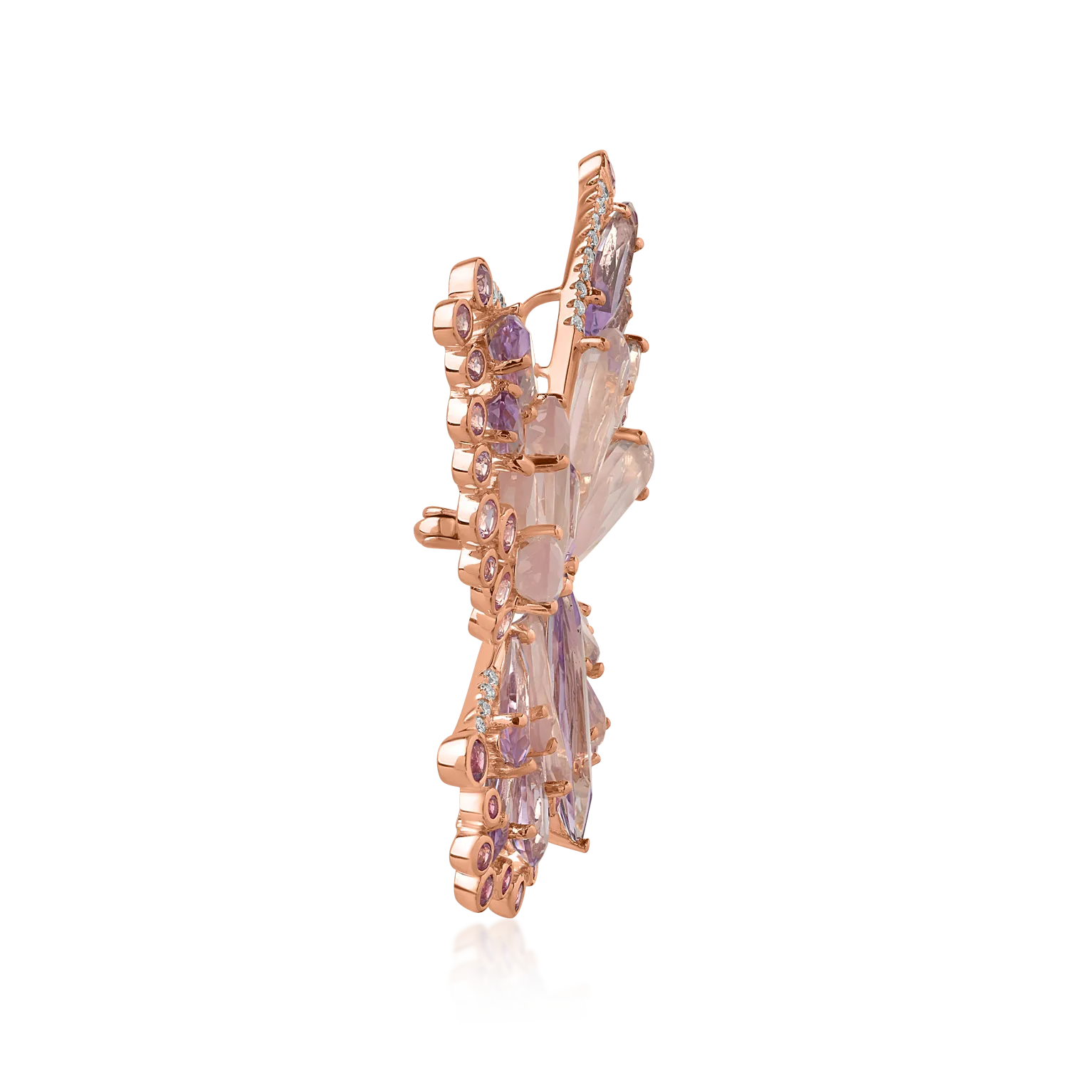 Brosa fluture din aur roz de 18K cu pietre pretioase si semipretioase de 17.98ct