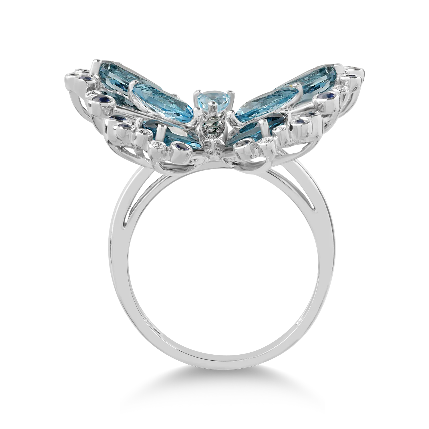 18K white gold butterfly ring with 5.08ct precious and semiprecious stones