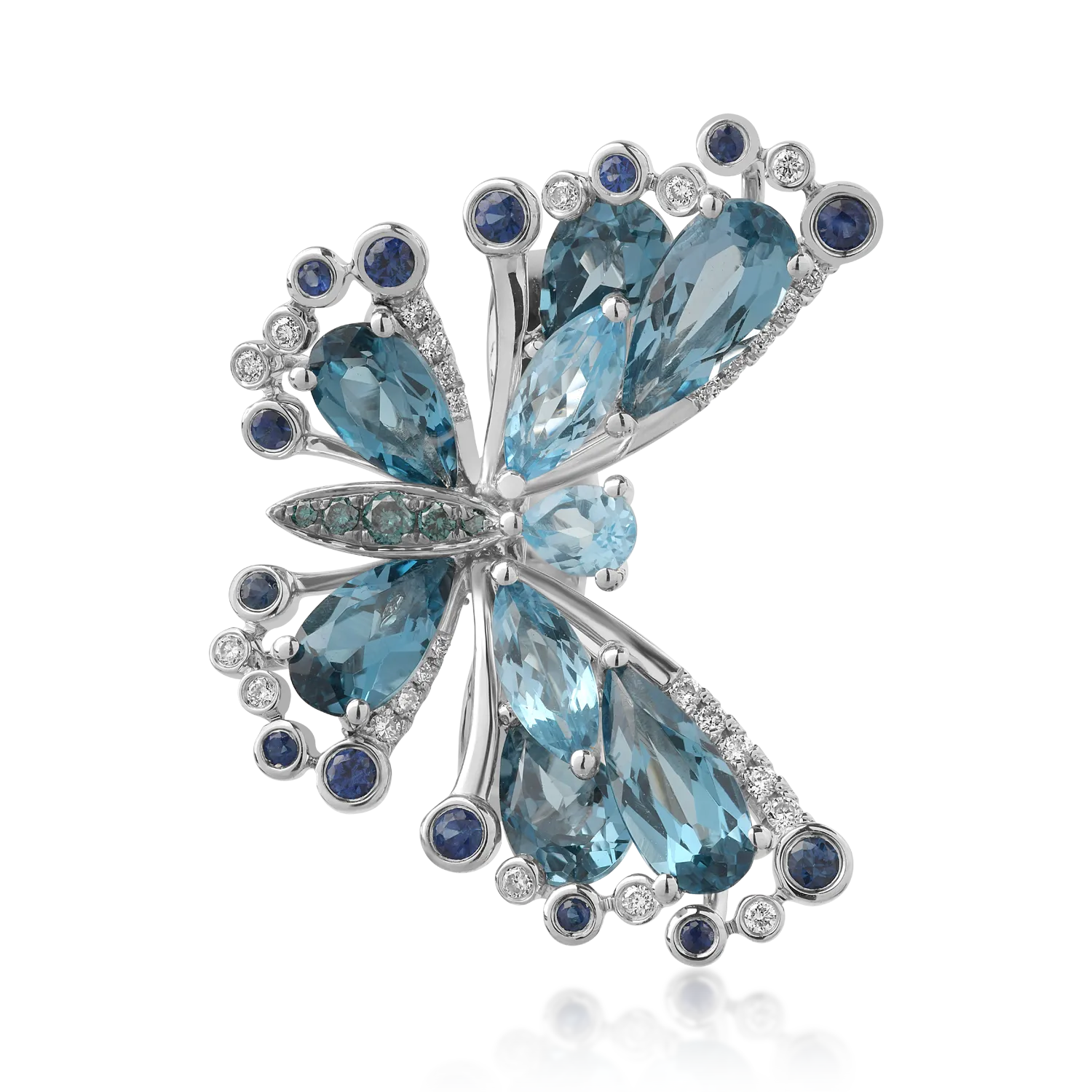 18K white gold butterfly ring with 5.08ct precious and semiprecious stones