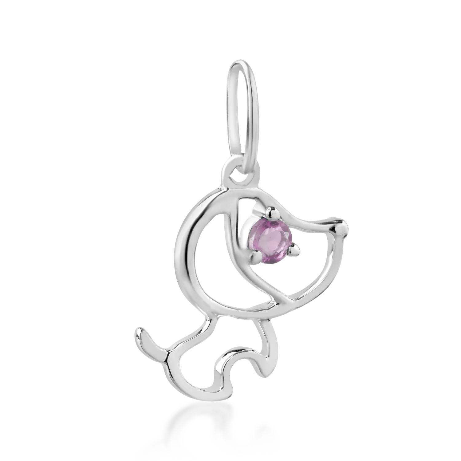 14K white gold dog children's pendant with 0.05ct pink sapphire