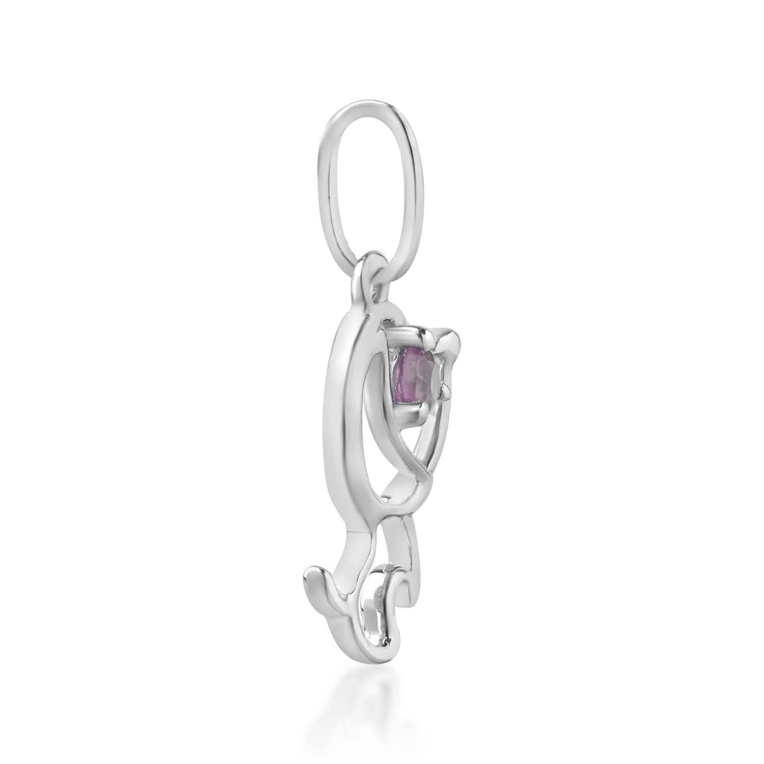 14K white gold dog children's pendant with 0.05ct pink sapphire