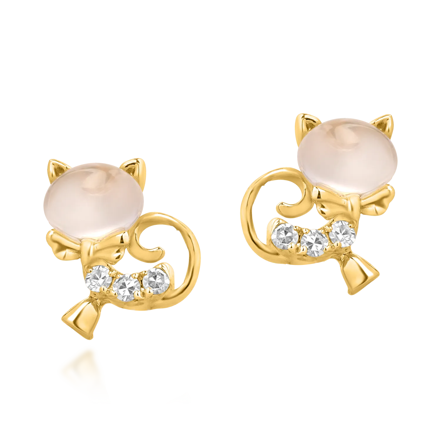 14K yellow gold cats children's earrings with 0.59ct white topazes and 0.036ct diamonds