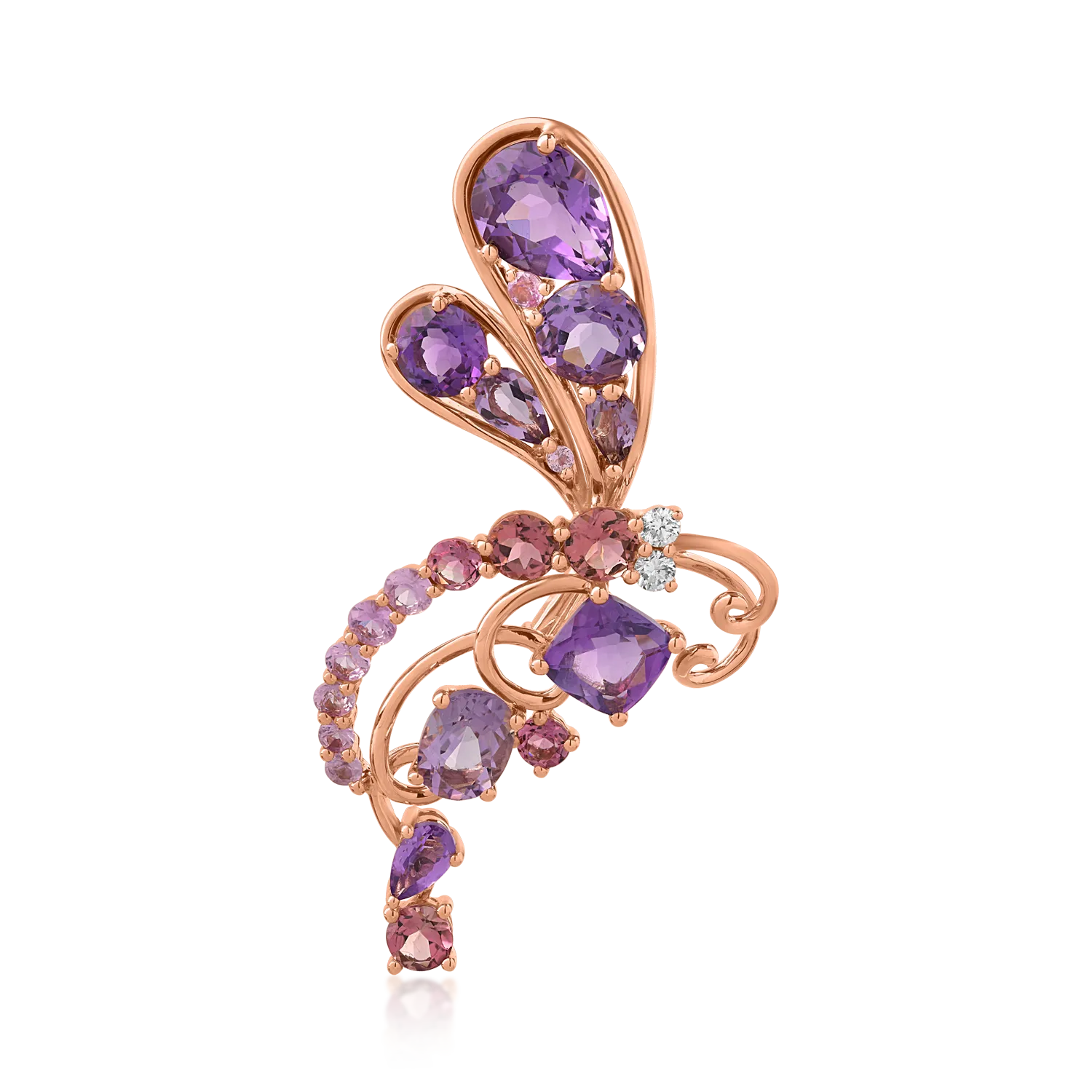 18K rose gold brooch with 7.22ct precious and semiprecious stones