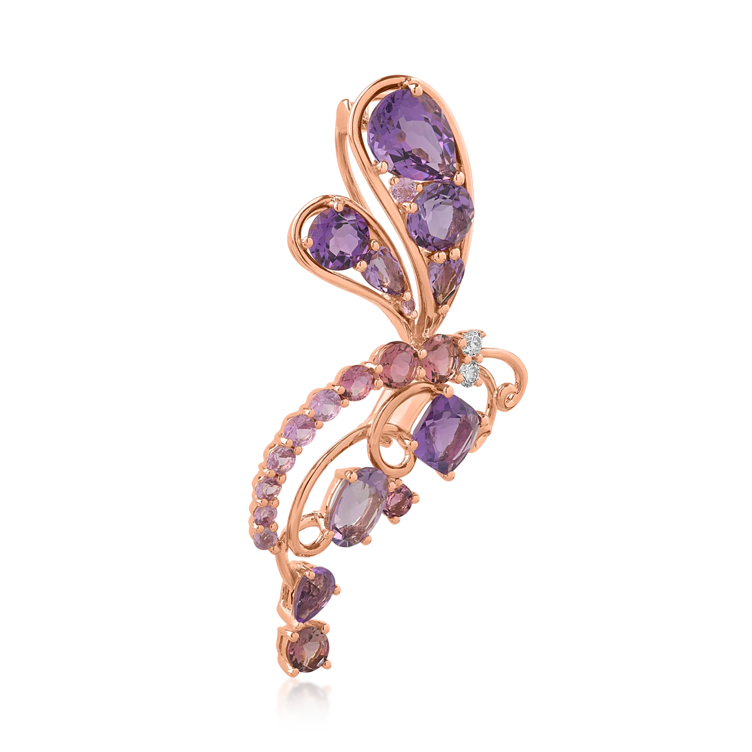 18K rose gold brooch with 7.22ct precious and semiprecious stones