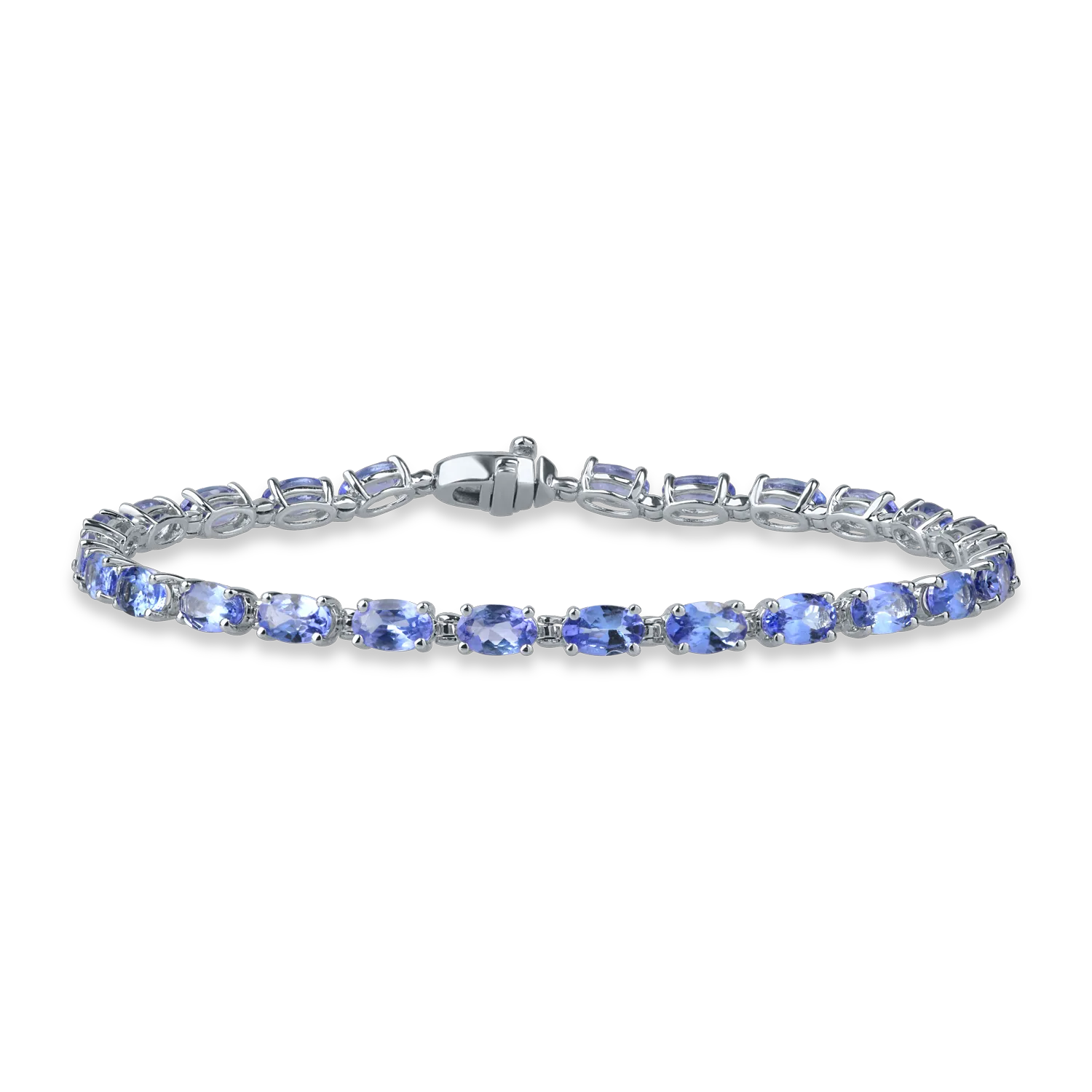 Bratara tennis din aur alb de 14K cu tanzanite de 7.52ct