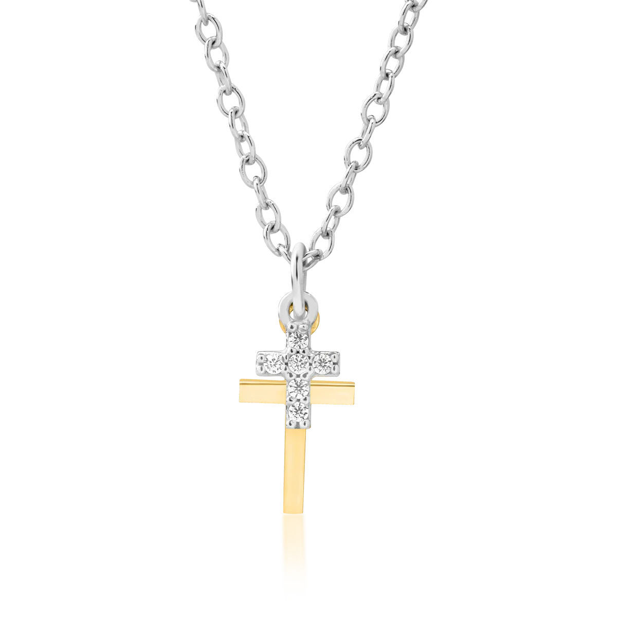 14K yellow-white gold cross pendant necklace