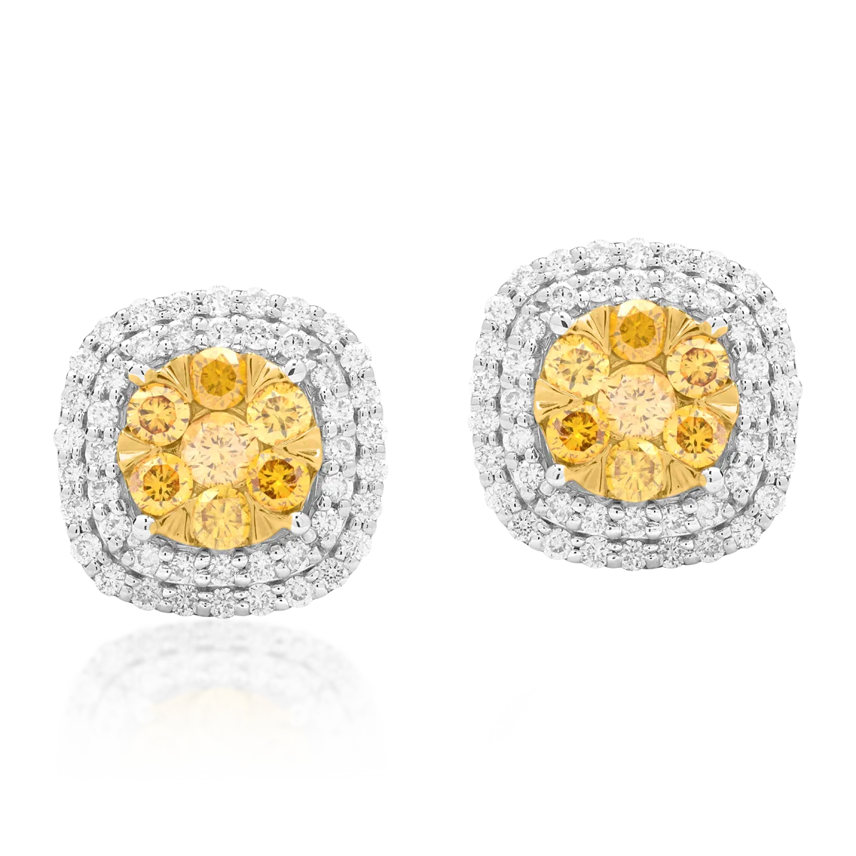 Cercei din aur alb de 14K cu diamante fancy-galben de 0.568ct si diamante de 0.426ct - 1 | YEO