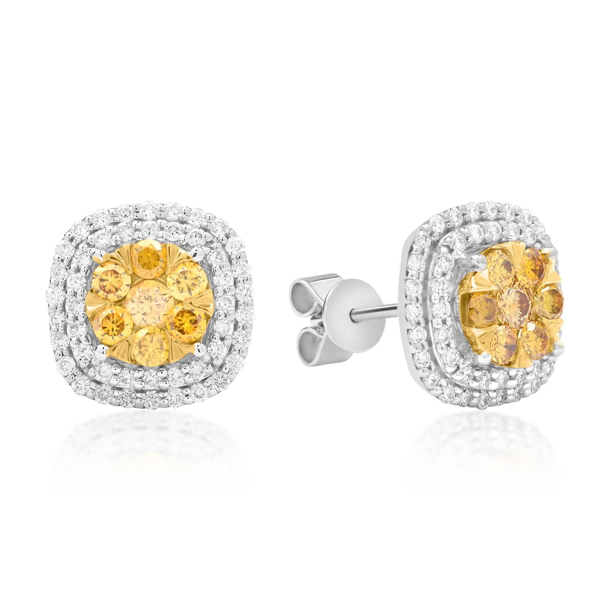 14K fehérarany fülbevaló 0.568ct díszsárga gyémántokkal és 0.426ct gyémántokkal