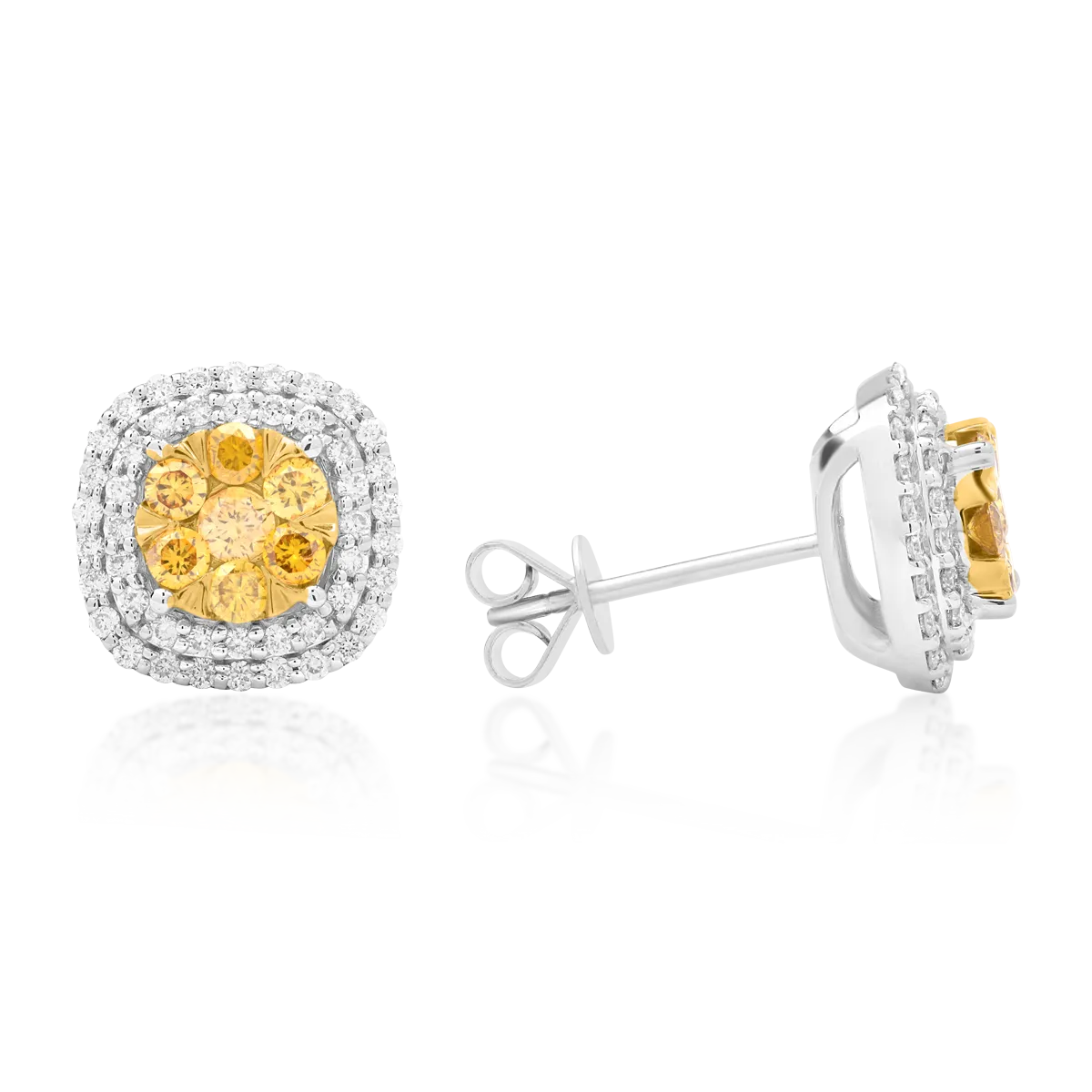 Обеци от 14K бяло злато с 0.568ct жълти диаманти и 0.426ct диаманти