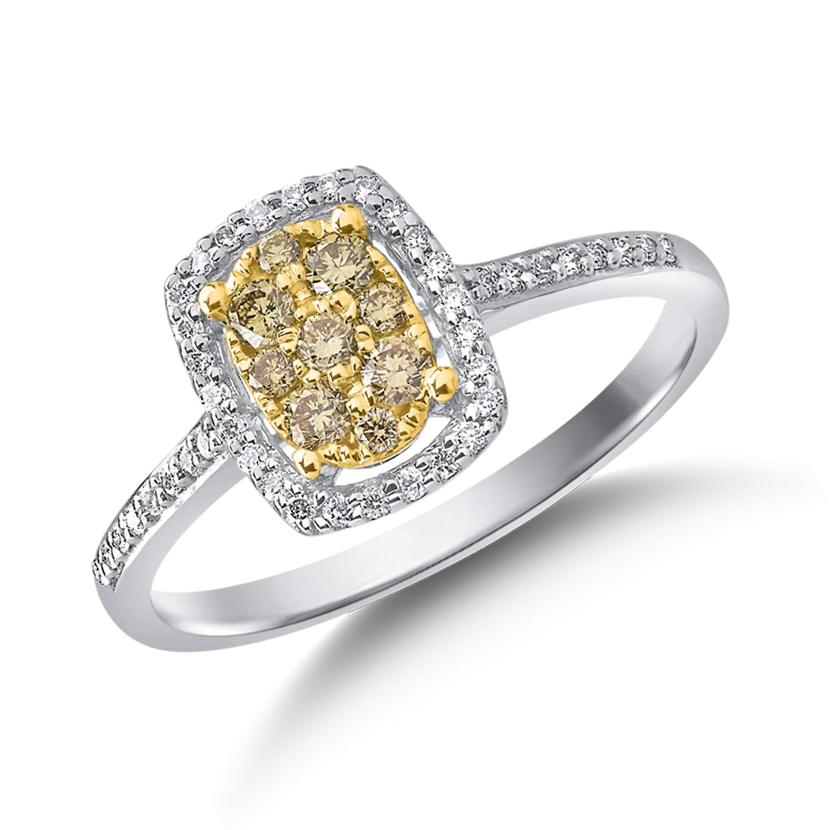 Inel din aur alb-galben de 18K cu diamante galbene de 0.166ct si diamante de 0.113ct