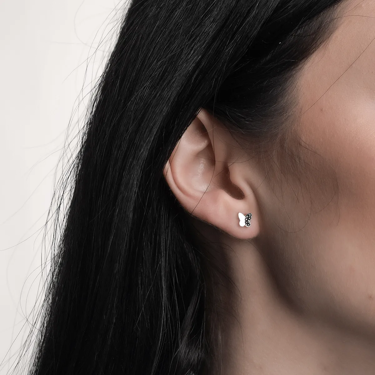 Обеци с пеперуди от бяло злато 14K