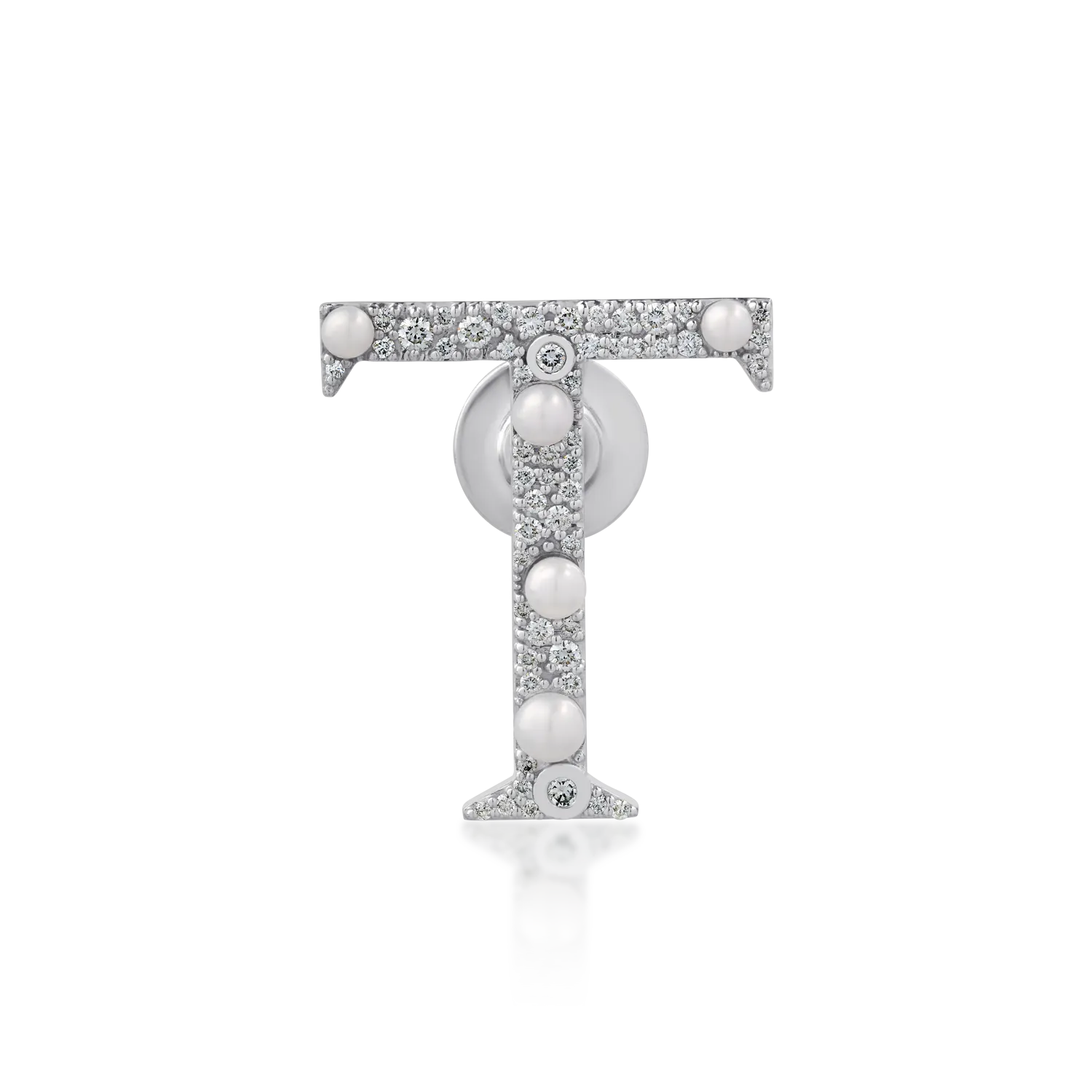 18K white gold brooch with 0.87ct fresh water pearls and 0.36ct diamonds