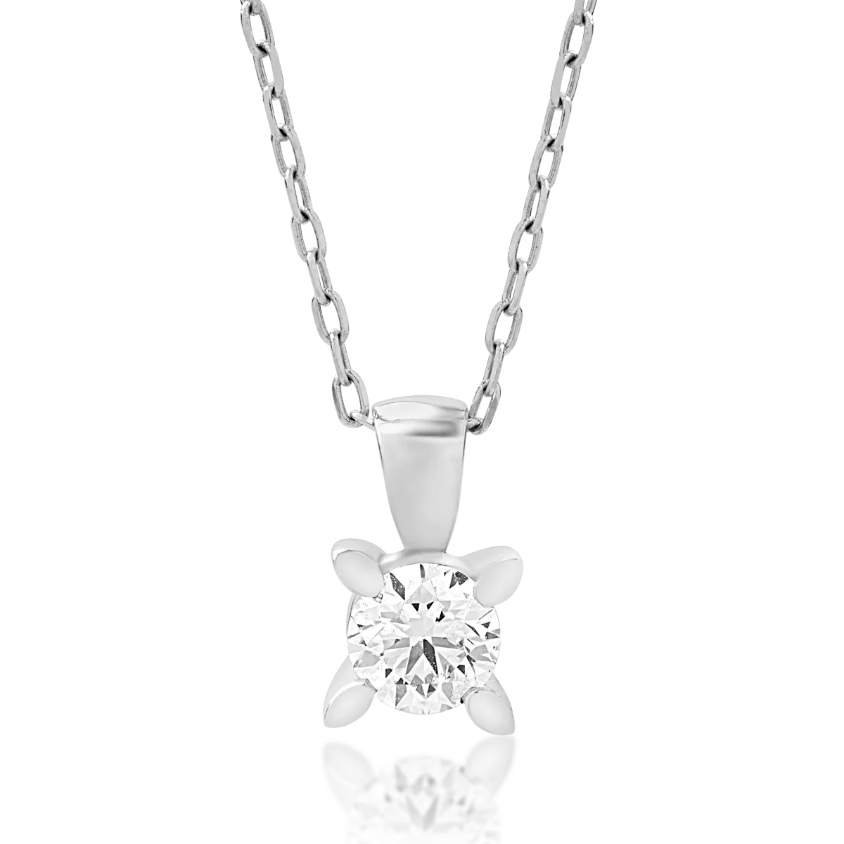 Lant cu pandantiv din aur alb de 18K cu diamant de 0.3ct-125394