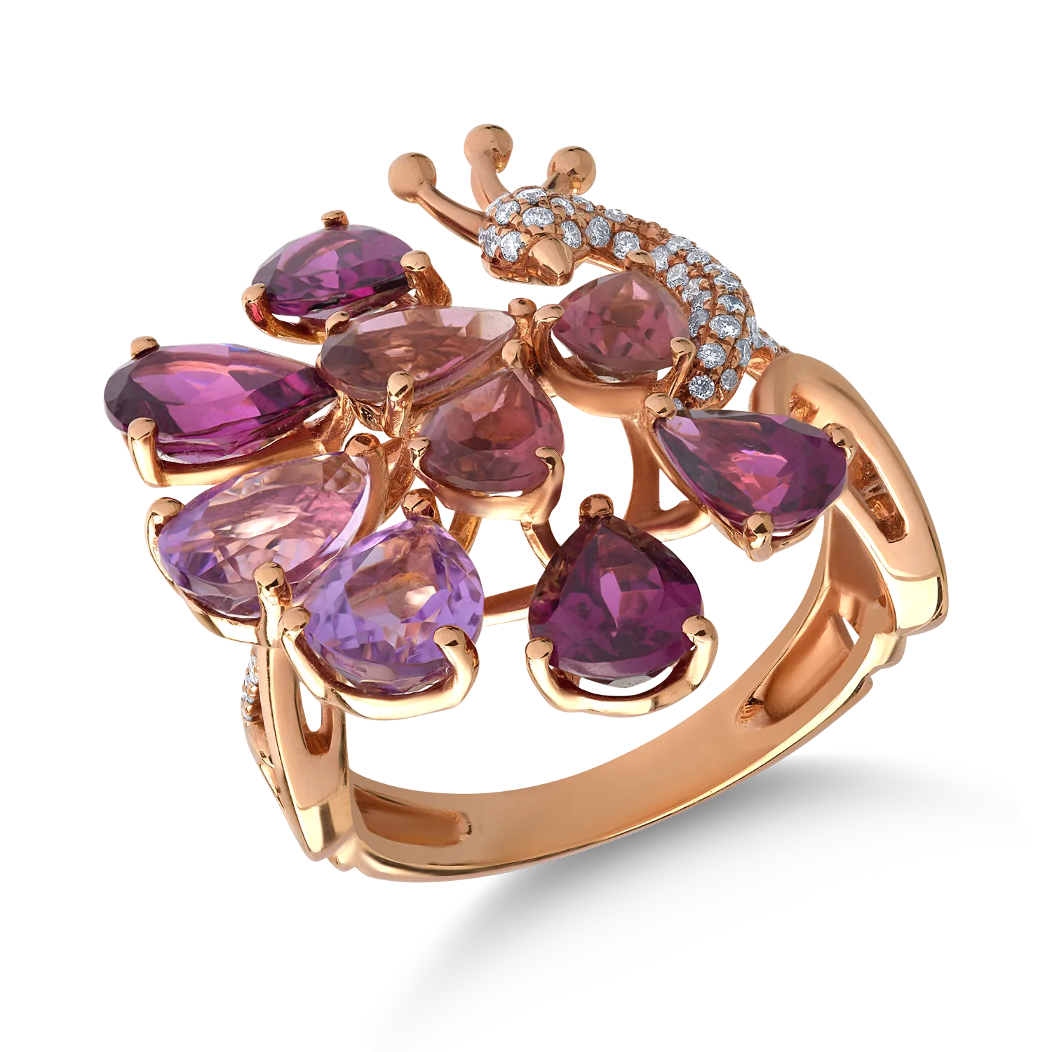 18K rose gold ring with 5.78ct precious and semi-precious stones