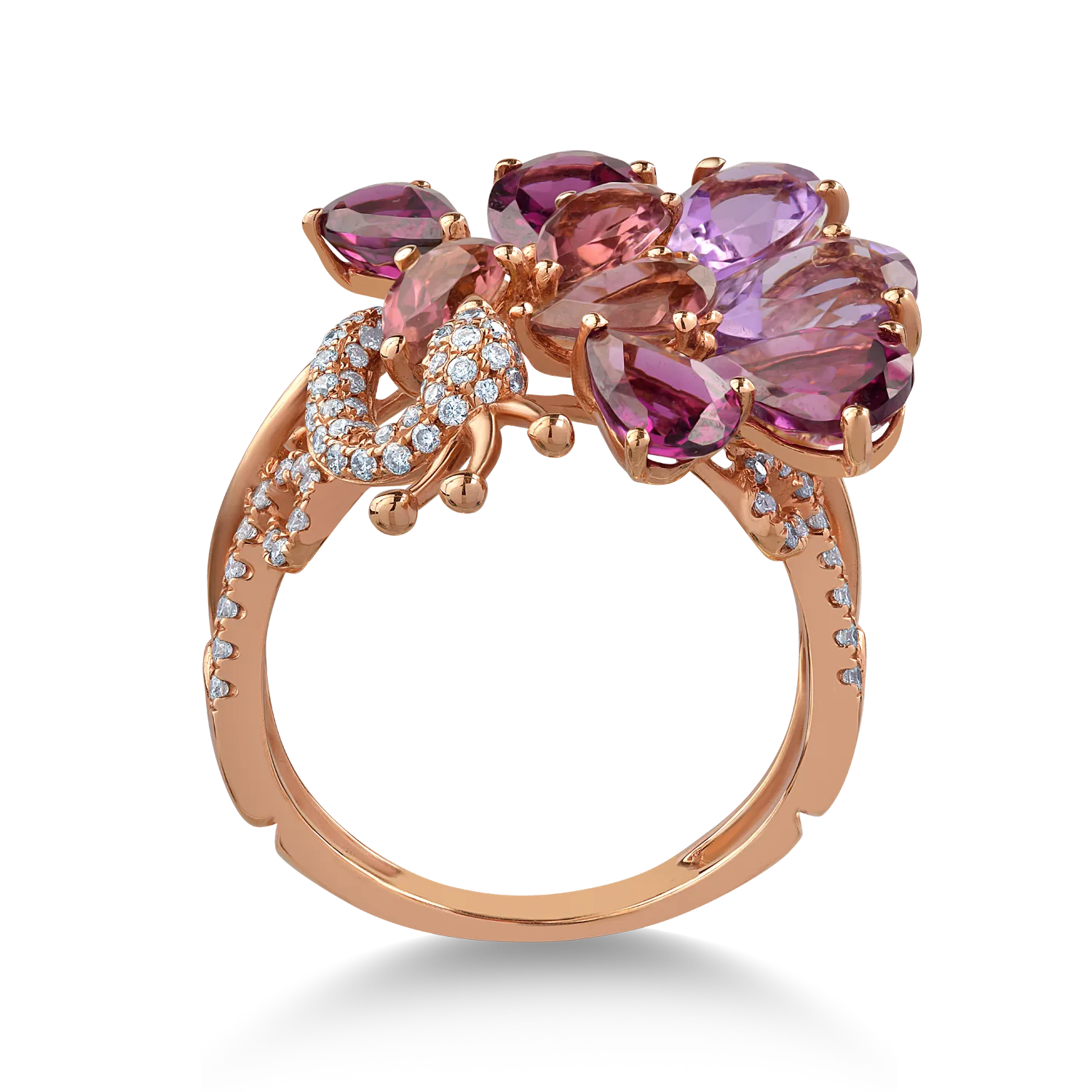 Inel din aur roz de 18K cu pietre pretioase si semipretioase de 5.78ct