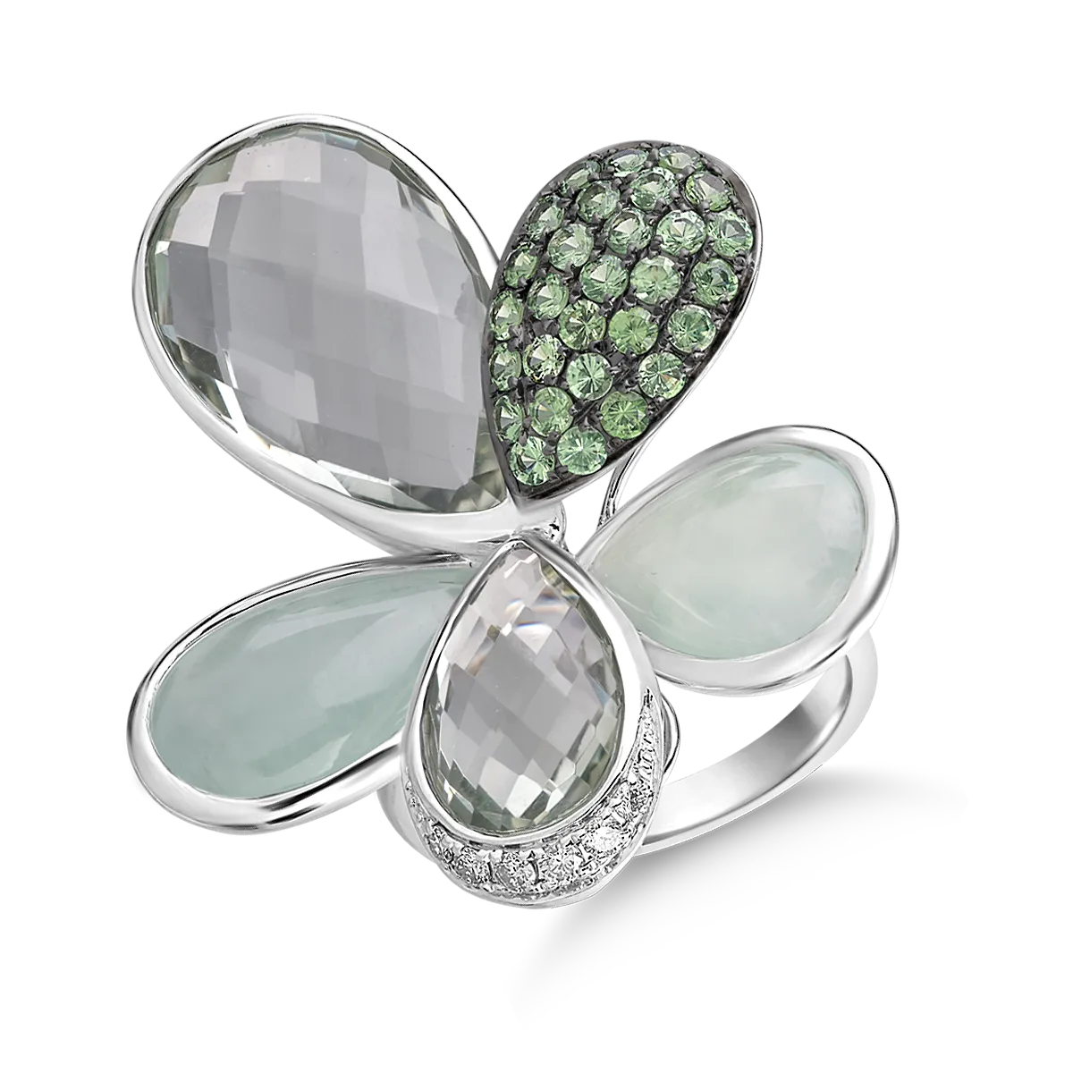 Pierścionek z 18K białego złota, kamienie szlachetne i półszlachetne 21.8kr-125541