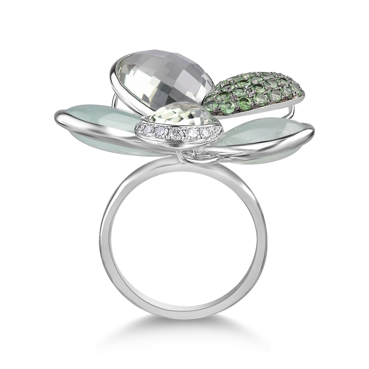 Pierścionek z 18K białego złota, kamienie szlachetne i półszlachetne 21.8kr