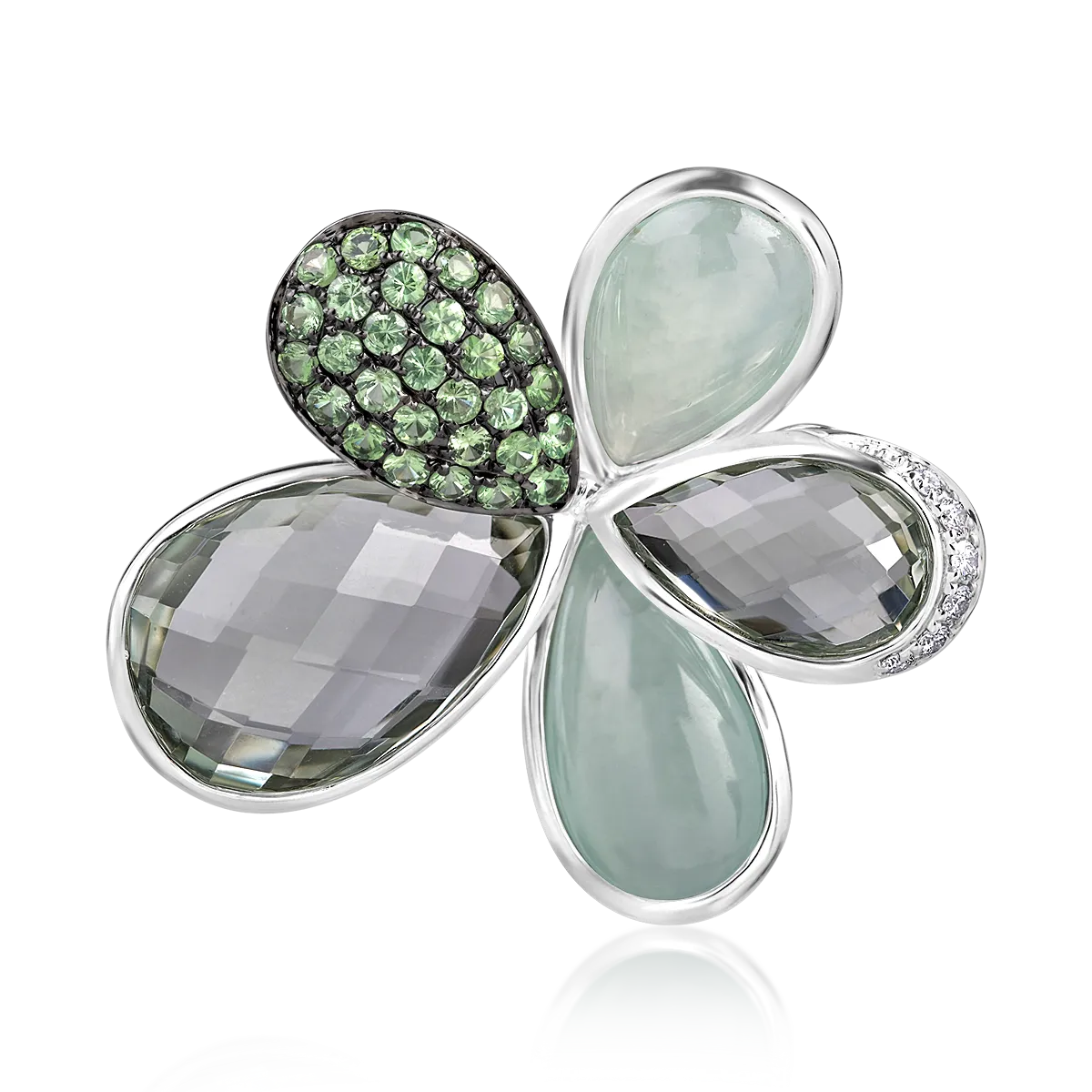 Pierścionek z 18K białego złota, kamienie szlachetne i półszlachetne 21.8kr