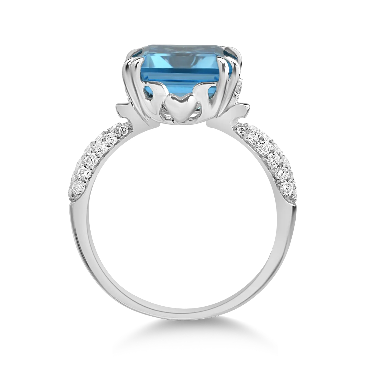 Inel din aur alb de 14K cu topaz albastru de 5.96ct si diamante de 0.32ct