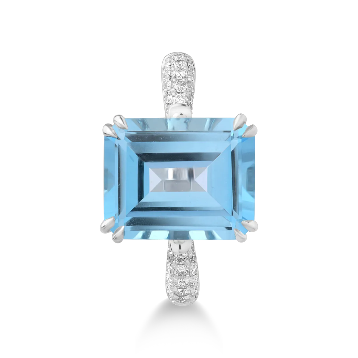 Inel din aur alb de 14K cu topaz albastru de 5.96ct si diamante de 0.32ct