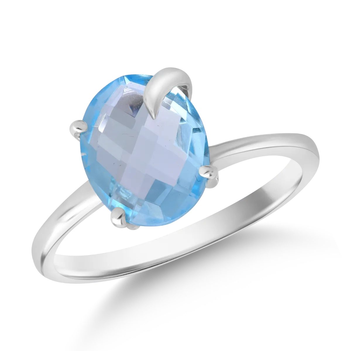 Inel din aur alb cu zirconia solitaire albastra