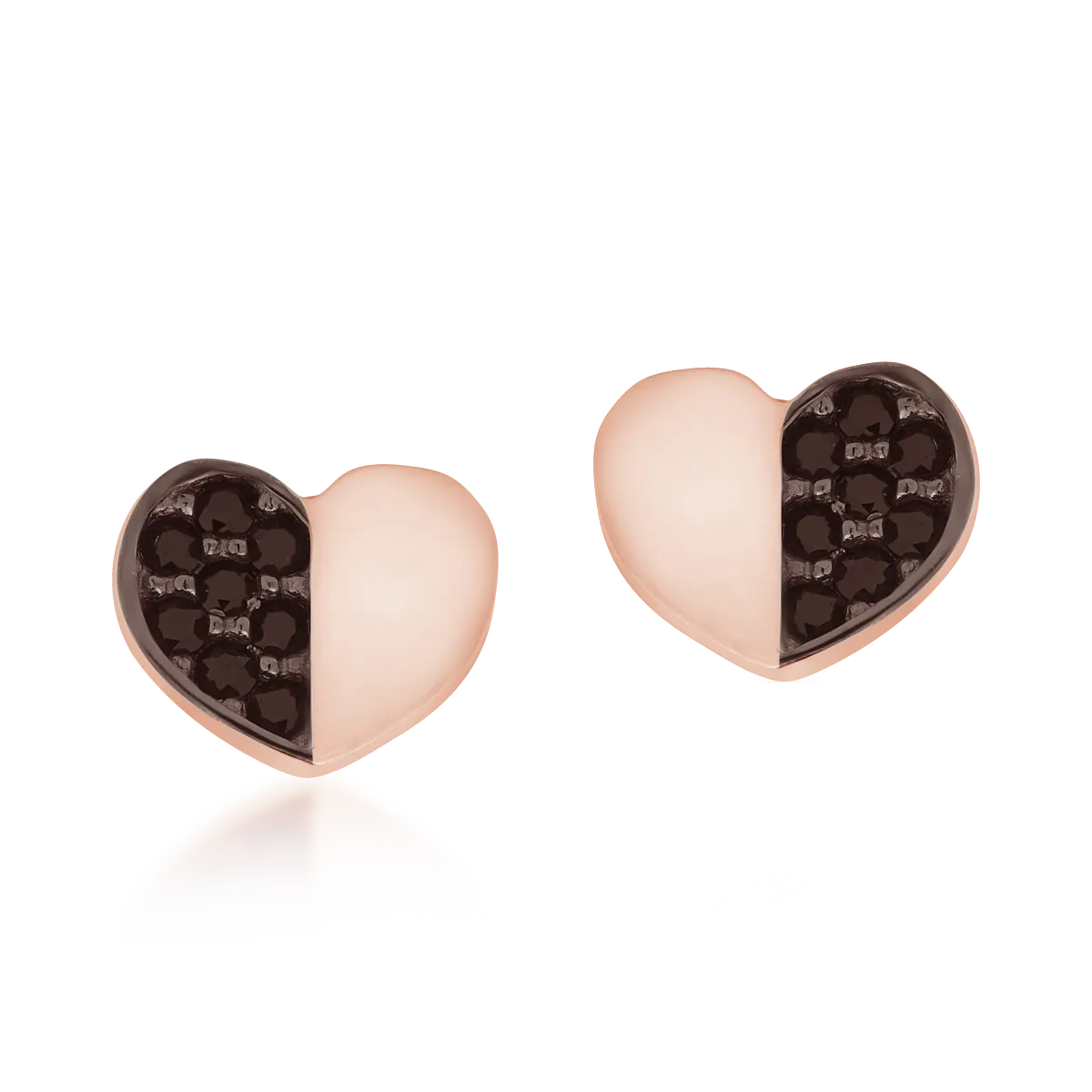 Cercei stud inimioare din aur roz cu zirconii negre - imagine 2