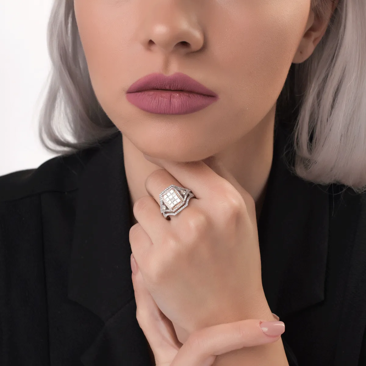 Пръстен от 18K бяло розово злато с 0.8ct жълти диаманти и 0.6ct прозрачни диаманти