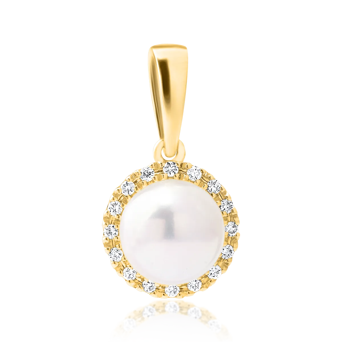 Yellow gold pendant with 0.050ct diamonds and cultured pearl