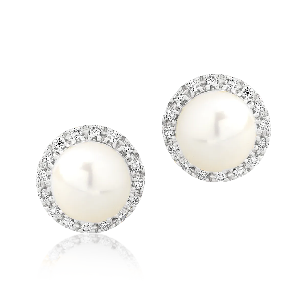 Cercei din aur alb de 14K cu perle de cultura de 4.16ct si diamante de 0.12ct