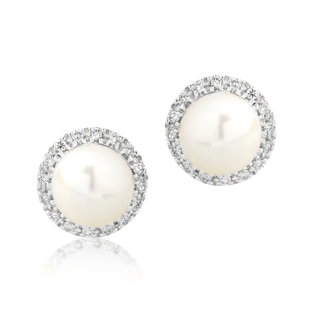 Cercei din aur alb cu perle de cultura de 4.16ct si diamante de 0.12ct