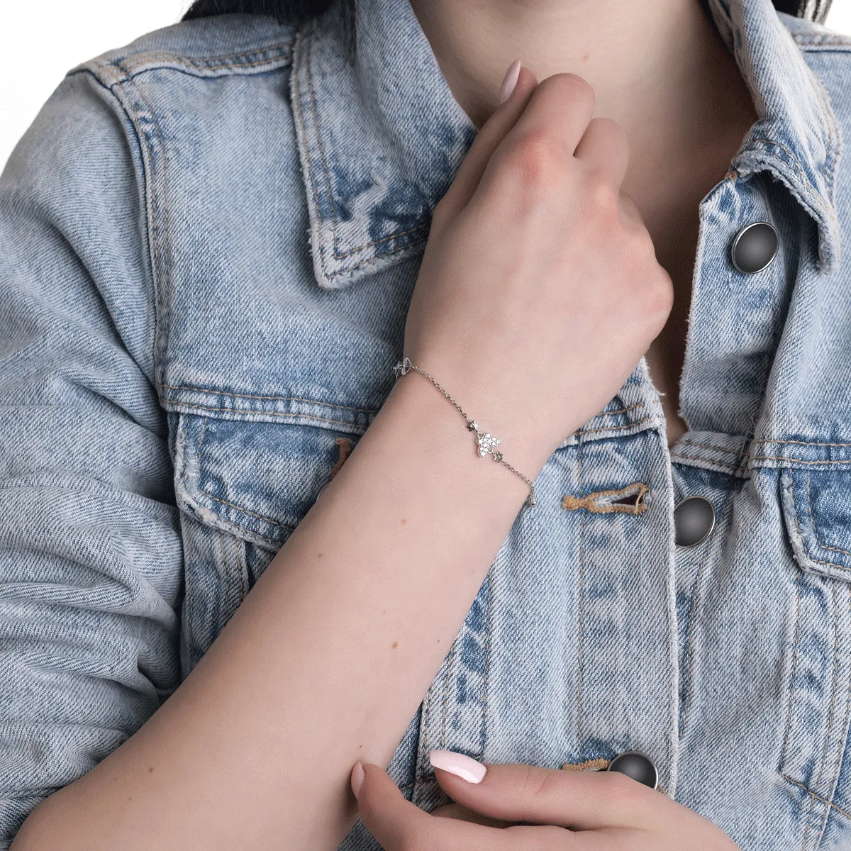 14K fehérarany pillangós karkötő