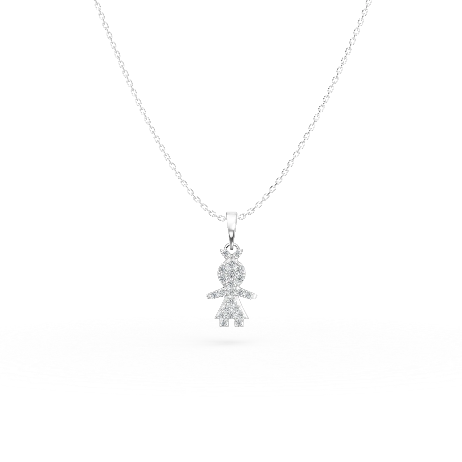 Teilor Lant cu pandantiv copil din aur alb cu diamante de 0.12ct