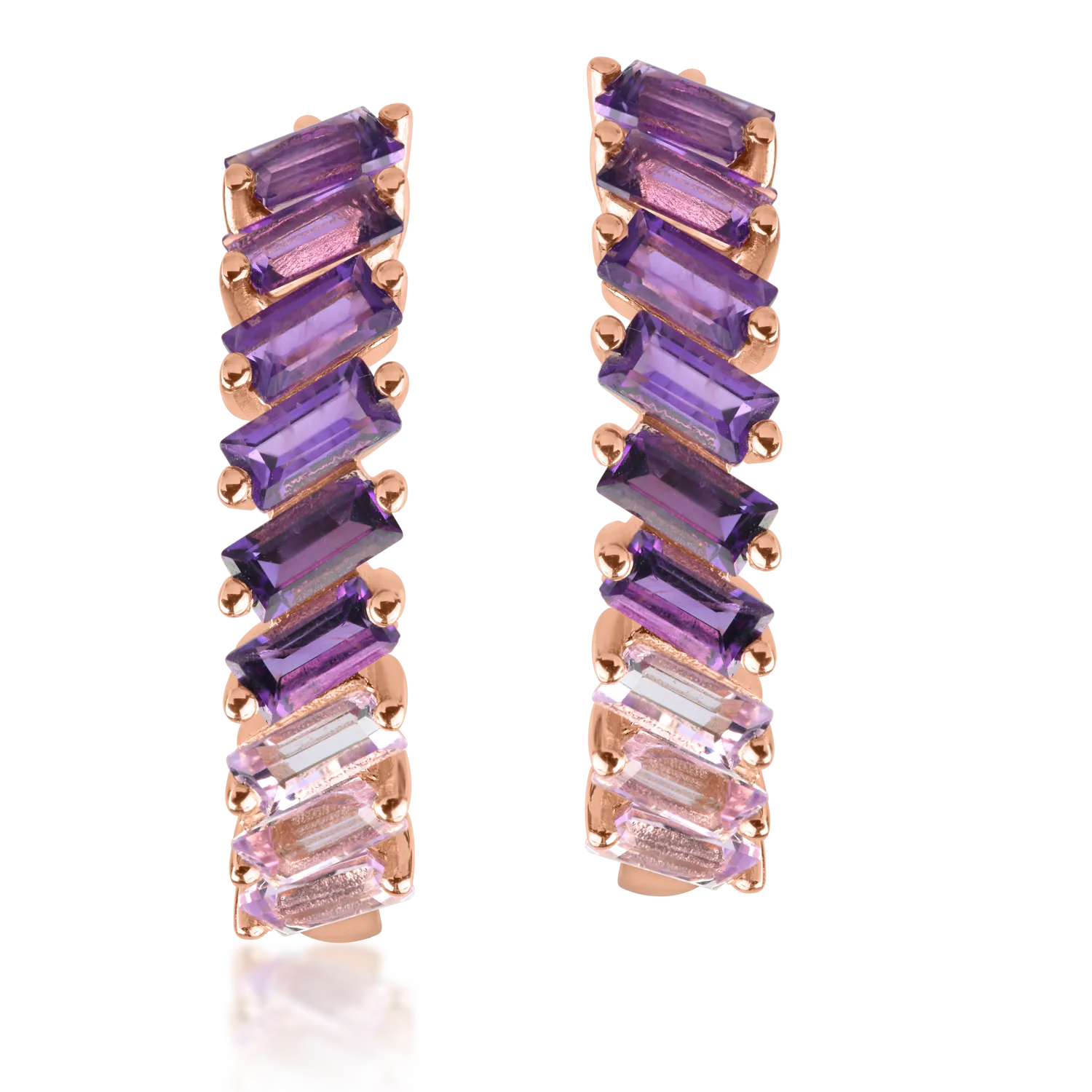 Cercei din aur roz cu ametiste octogonale de 1.7ct